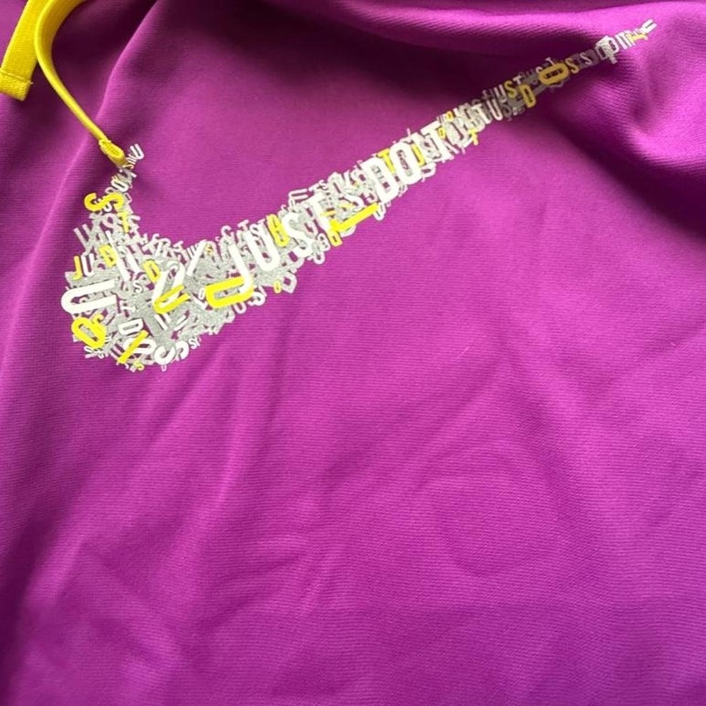 Nike Therma-FIT Womens M Purple Graphic Swoosh Hoodie Neon Yellow Pullover - Picture 3 of 4